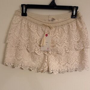 Charming Crochet Lace Kids Shorts - Cream